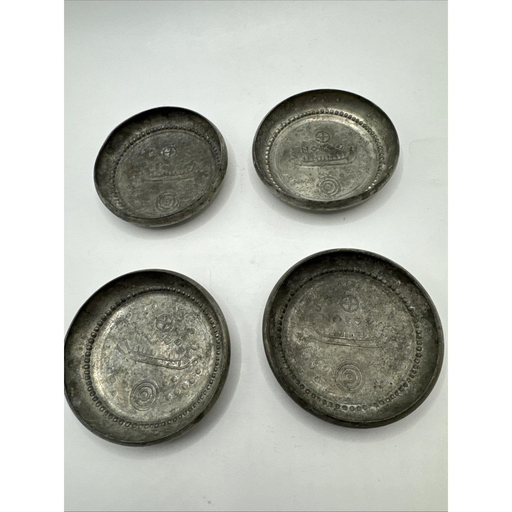 4 Vintage Norwegian Pewter Coasters O.K.‎ Löseth Tinn Mid Century Scandinavian